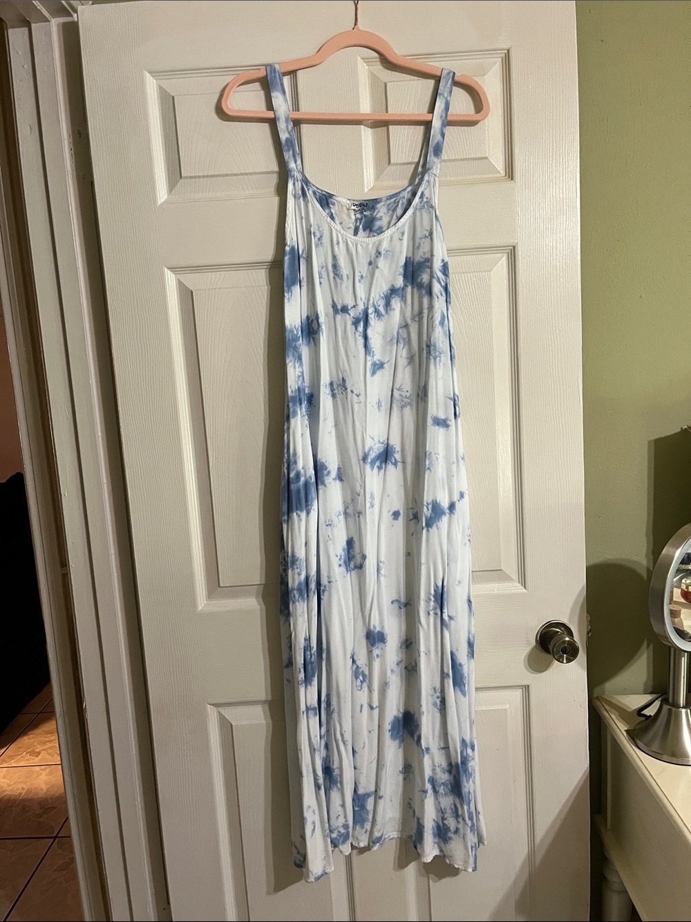 Women’s Blue Tie-Dye Sleep Maxi Dress - Sleeveless Lounge Slip
